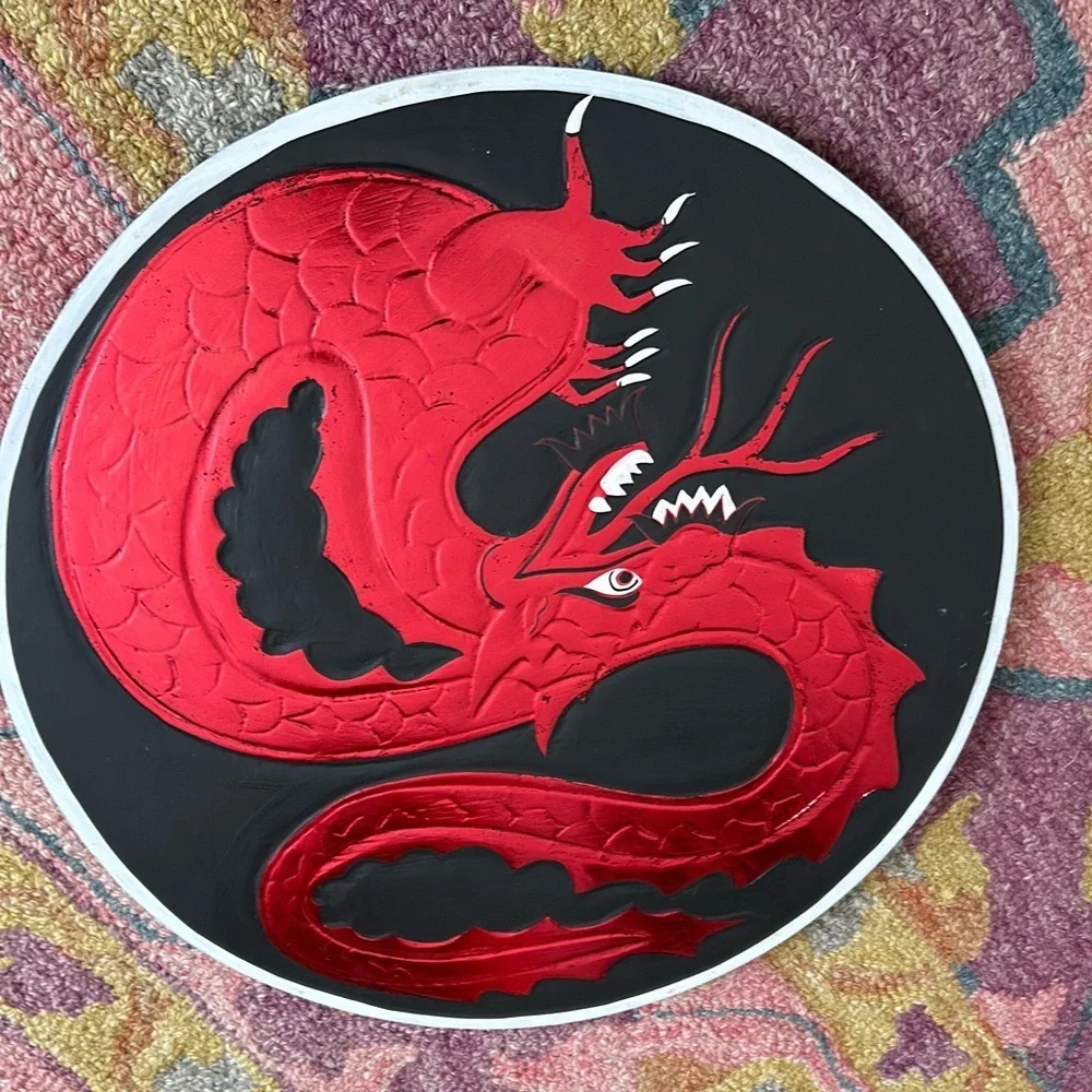 Vintage 15.75" Red and Black Dragon Fantasy Whimsy Wall Art Handcarved - Picture 16 of 16